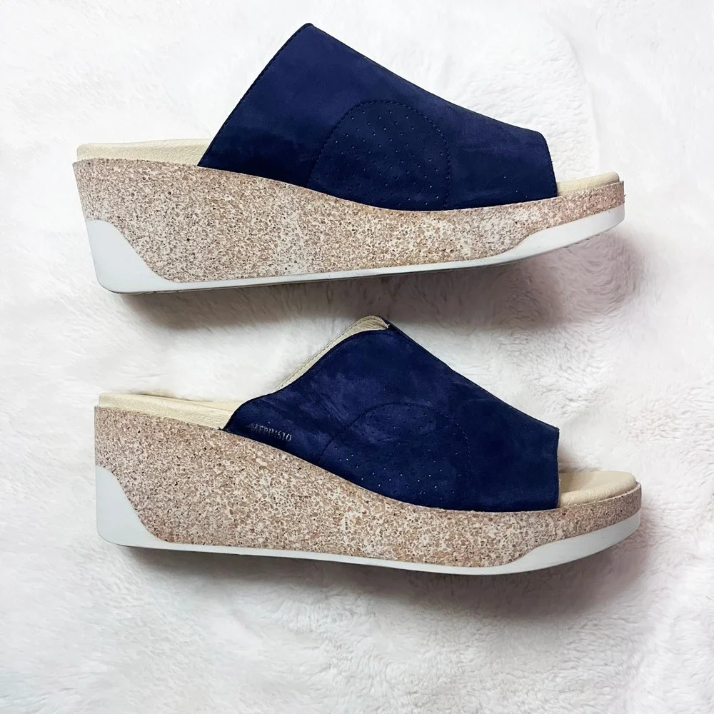 Mephisto Indigo Blue Giuletta Wedge Mule Sandal NWOT Size 42/12 US